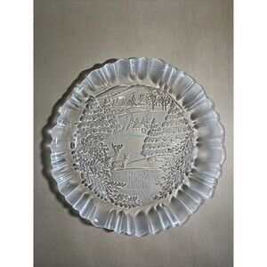 Mikasa‎ Frosted Glass Serving Plate “Winter Dream” Deer/Cottage Scene Candy Dish